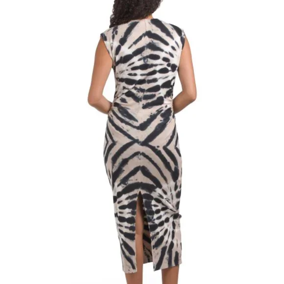 Young Fabulous & Broke Tie Dye Black Tan Ribbed Midi Dress Medium 6-8 NWT - Picture 2 of 2